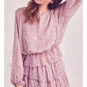 Silk blouse LoveShackFancy Nellie Pink Floral Peplum Top Small